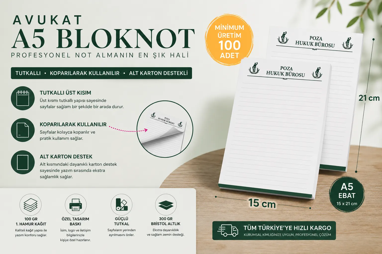 Avukat A5 bloknot özellikleri bannerı tutkallı koparılabilir 15x21 cm bloknot
