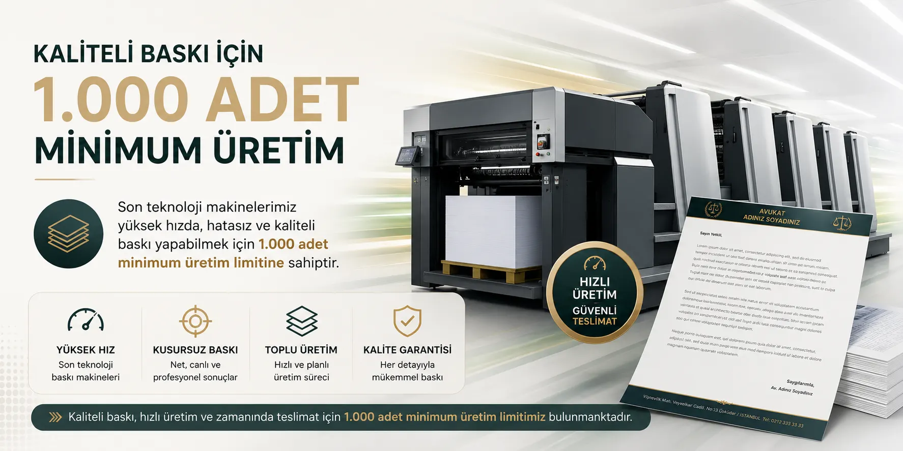 avukat antetli kağıt Kaliteli ve hızlı baskı için minimum üretim 1.000 adettir.