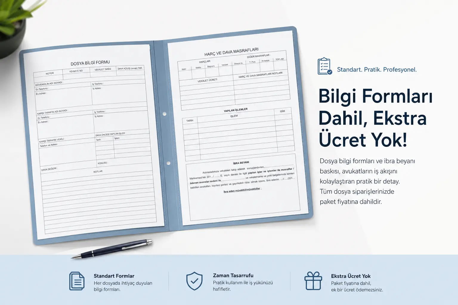 Hazır Bilgi Formu ve İbra Beyanlı Avukat Büro Dosyası İç Baskı Tasarımı