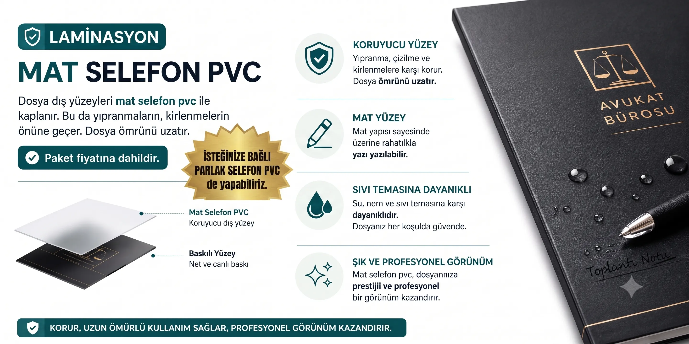 avukat cepli dosya selefon pvc kaplama mat parlak poza banner