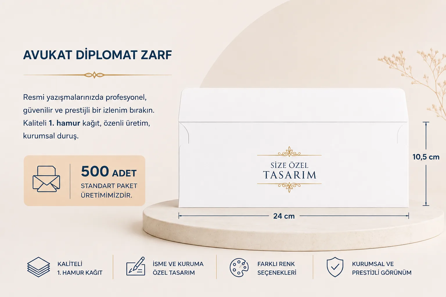 Avukat diplomat zarf ebatları 24x10,5 cm özel üretim kaliteli baskı