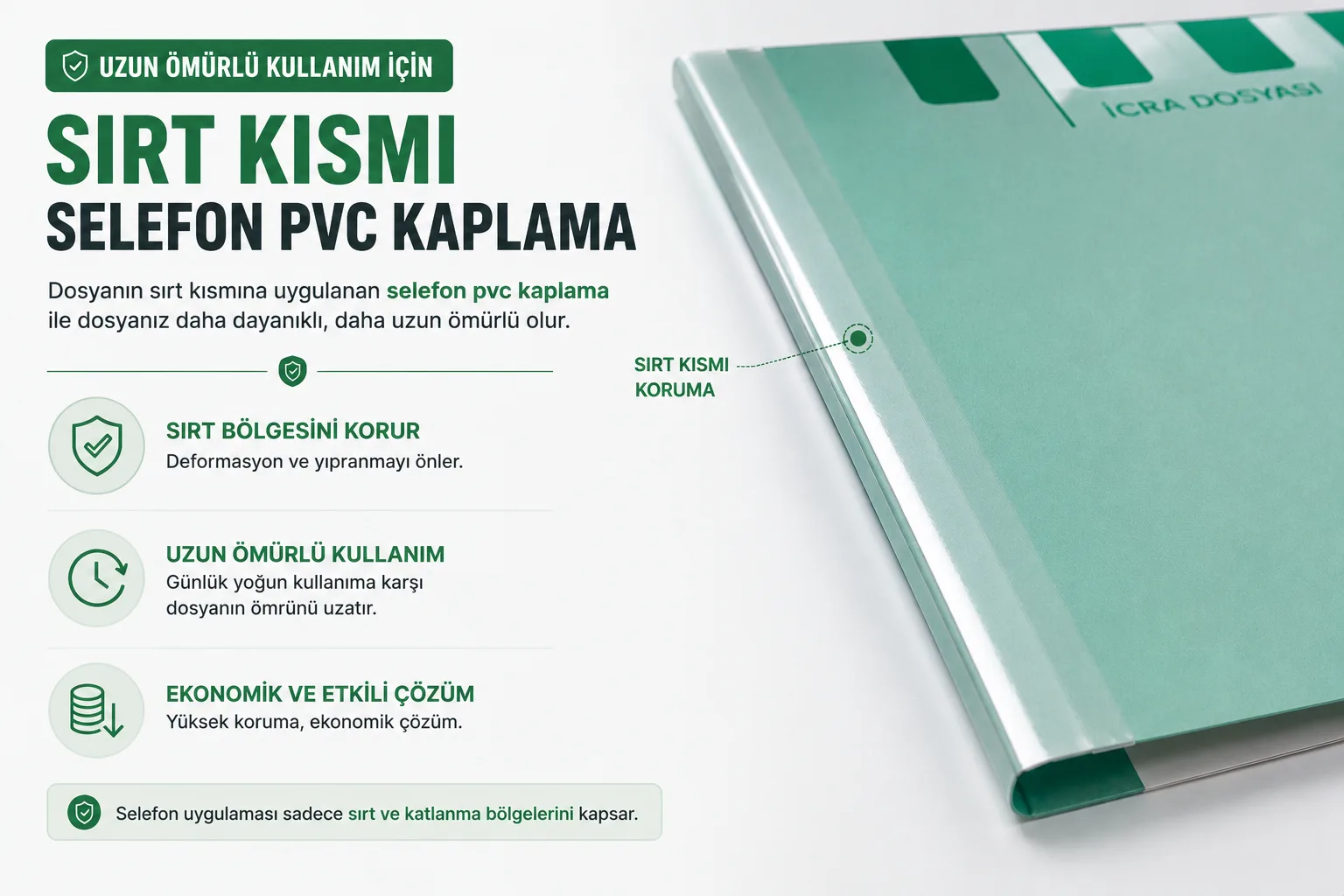 Avukat İcra Dosyası sırt kısmı selefon PVC kaplama bannerı, katlanma bölgelerini koruyan dayanıklı koruyucu kaplama