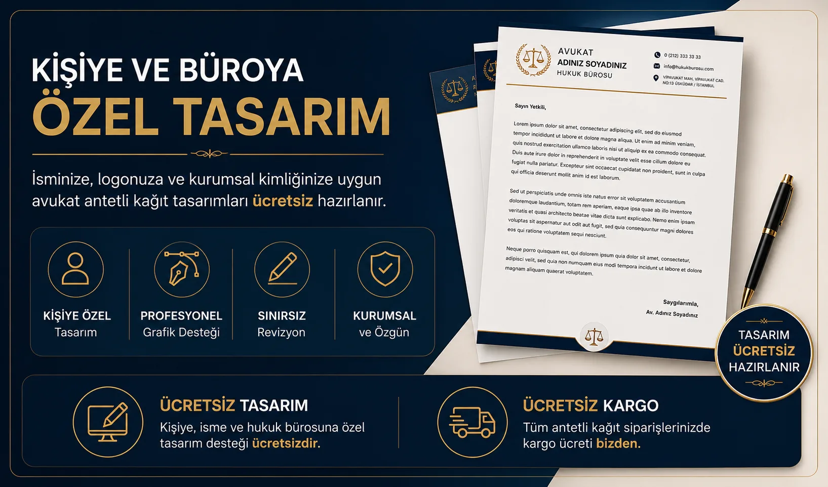 kişiye isme ve büroya özel tasarım avukat antetli kağıt