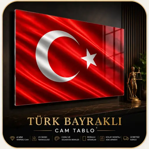 Türk Bayraklı Cam Tablo