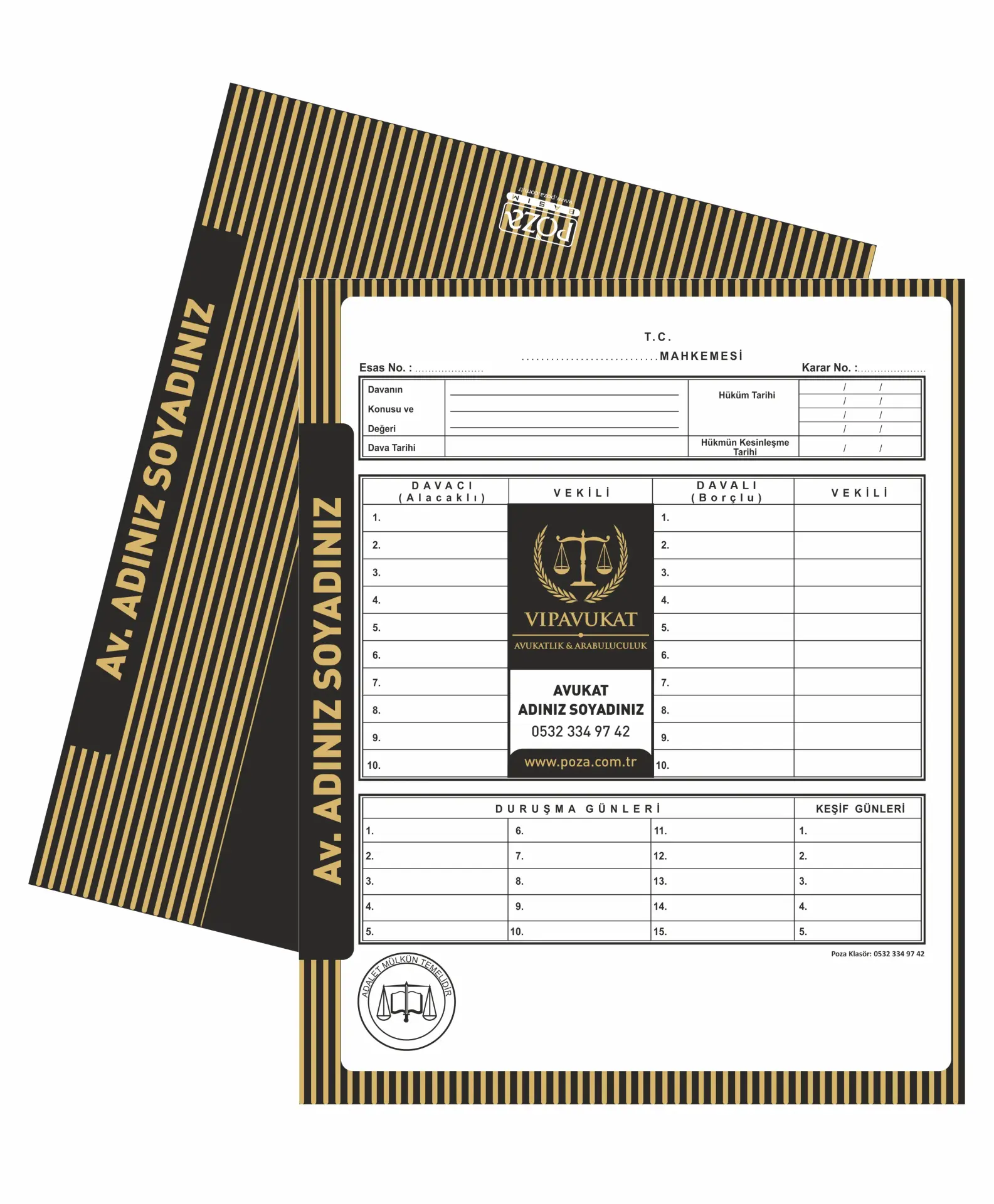 Avukat İcra Dosyası Model 114 siyah gold premium çizgisel desenli kişiye özel avukat icra dosyası