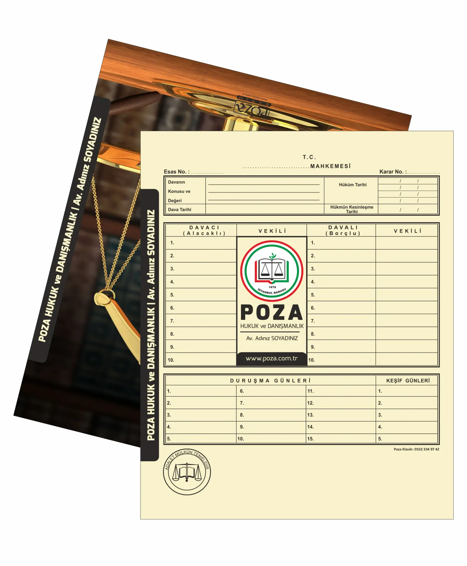 Avukat İcra Dosyası Model 115 premium krem zemin gold terazi detaylı lüks avukat icra dosyası