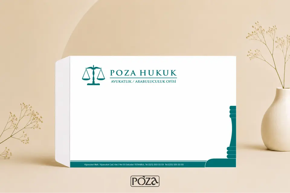 Avukat A4 torba zarf model 105 metalik yeşil tek renk sade premium hukuk bürosu zarf tasarımı