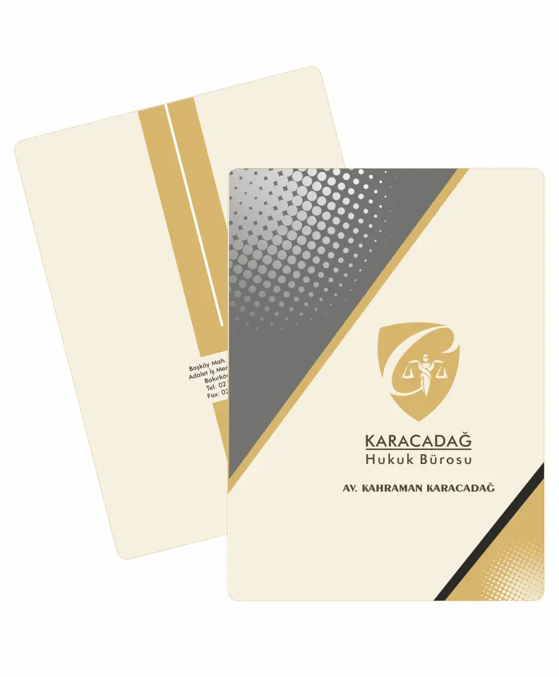 Avukat Cepli Dosya Model 105, krem, siyah, gri ve gold renklerde tasarlanmış, katlamalı cep sistemli, 300 gr Bristol kartondan üretilmiş premium avuka