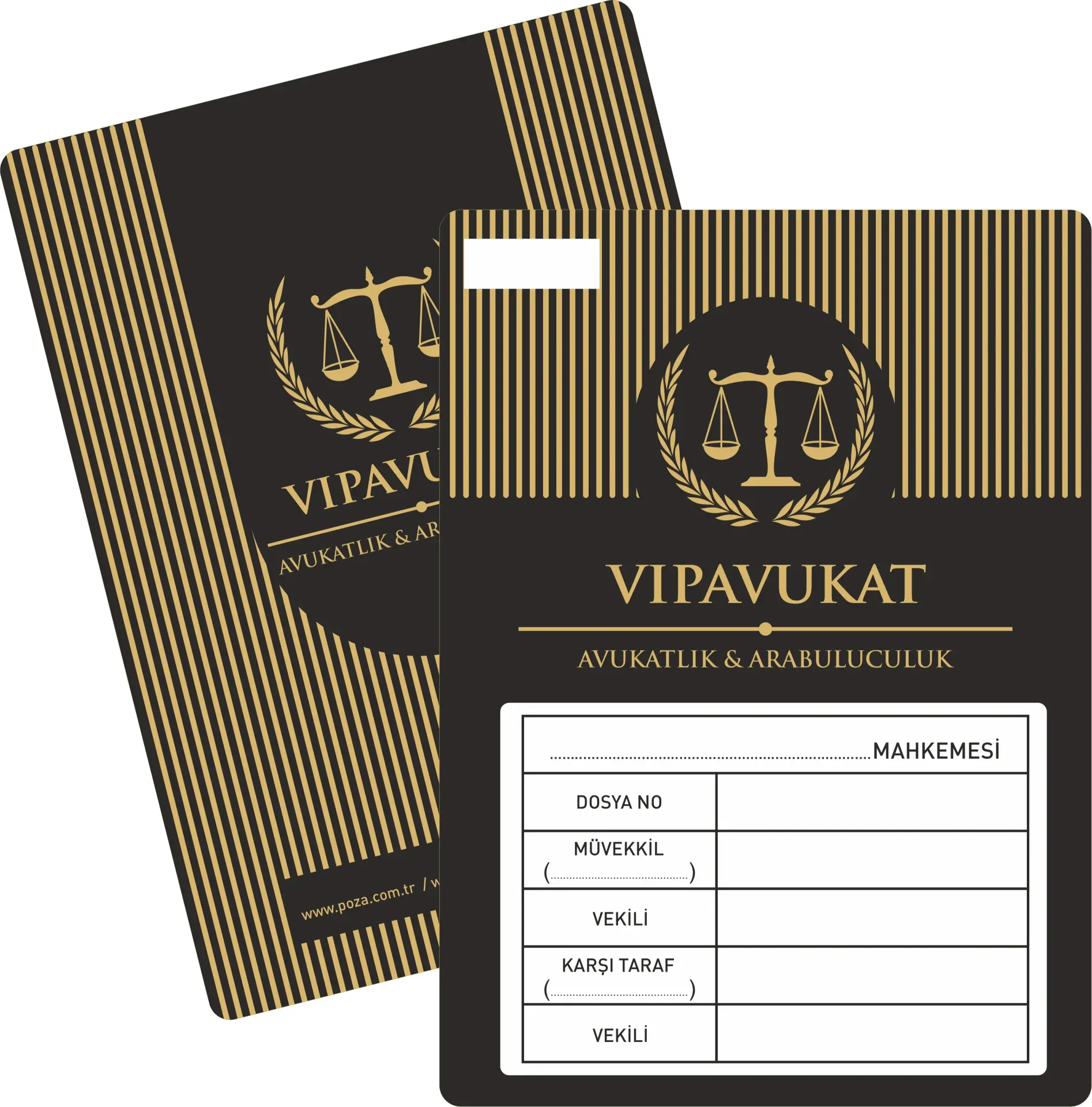Gold çizgi detayları ve güçlü logo uyumuyla modern premium görünüm sunan avukat büro dosyası.