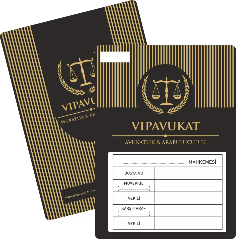 Gold çizgi detayları ve güçlü logo uyumuyla modern premium görünüm sunan avukat büro dosyası.