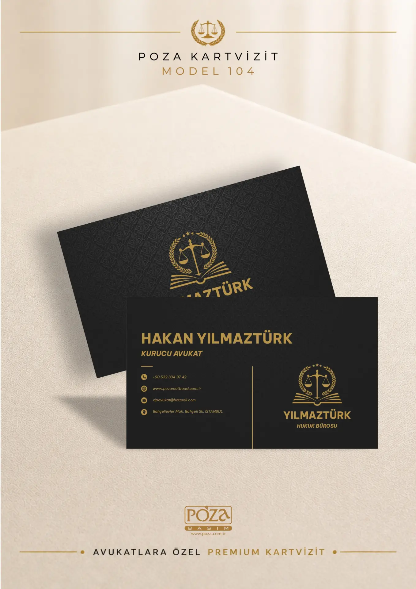 Avukat Kartvizit Model 104 siyah gold premium avukat kartviziti