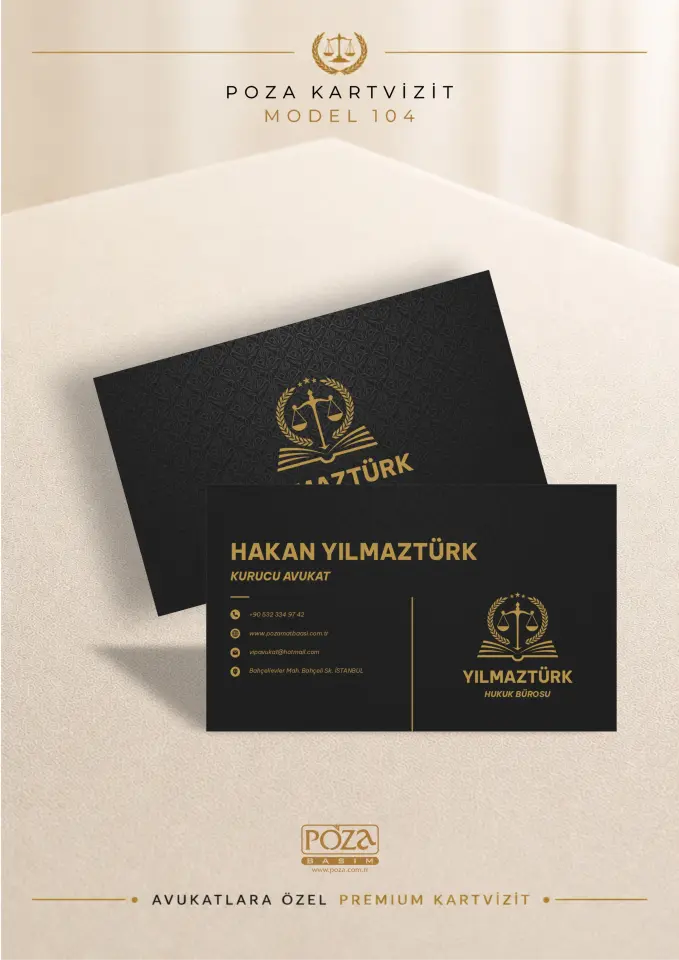 Avukat Kartvizit Model 104 siyah gold premium avukat kartviziti
