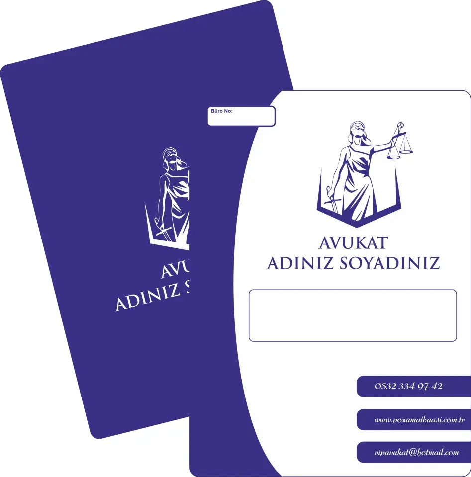 Oval tasarım detayı ve şık lacivert renk uyumuyla modern avukat büro dosyası modeli.