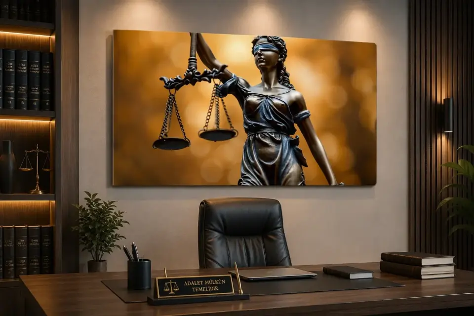 Themis Cam Tablo Terazili - Yakın Plan Adalet Temalı Premium Duvar Dekoru 59 * 89