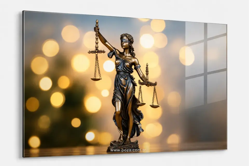 Çift terazili Themis Cam Tablo hukuk bürosu duvar dekorasyonu