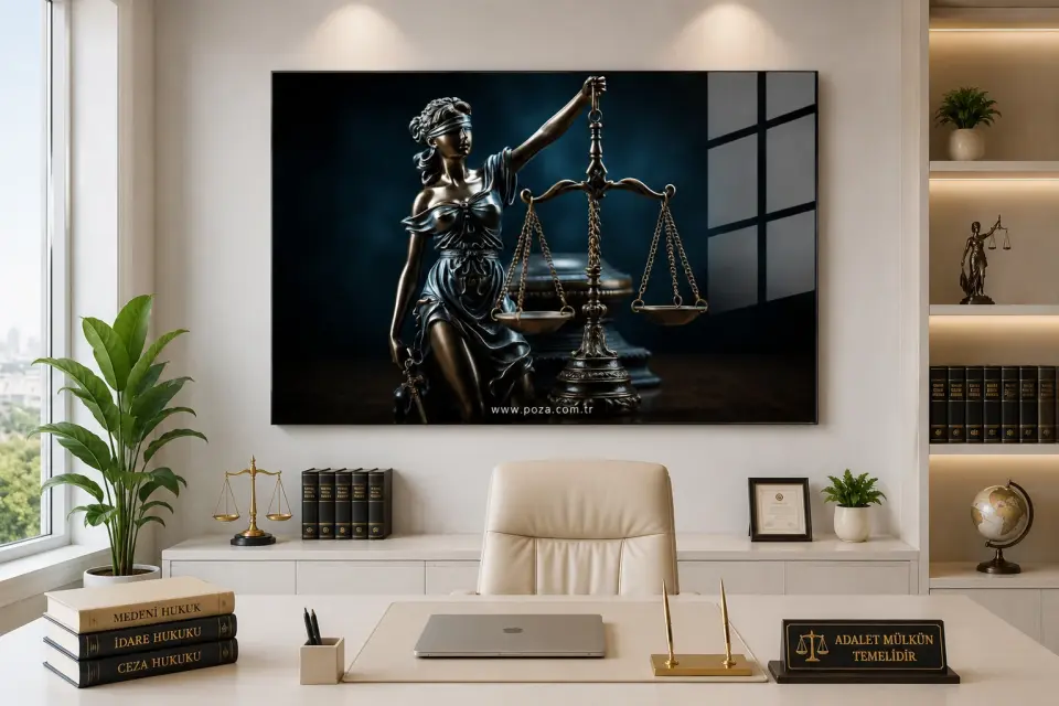 Bronz Themis Cam Tablo adalet terazili hukuk bürosu duvar dekorasyonu