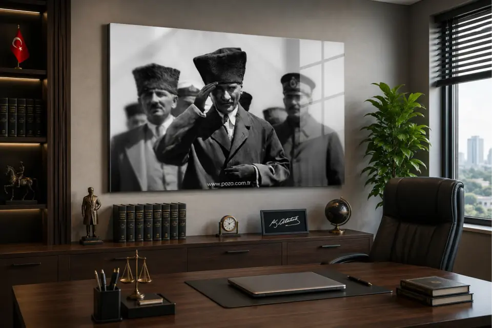 Tarihi Atatürk fotoğrafı premium cam tablo