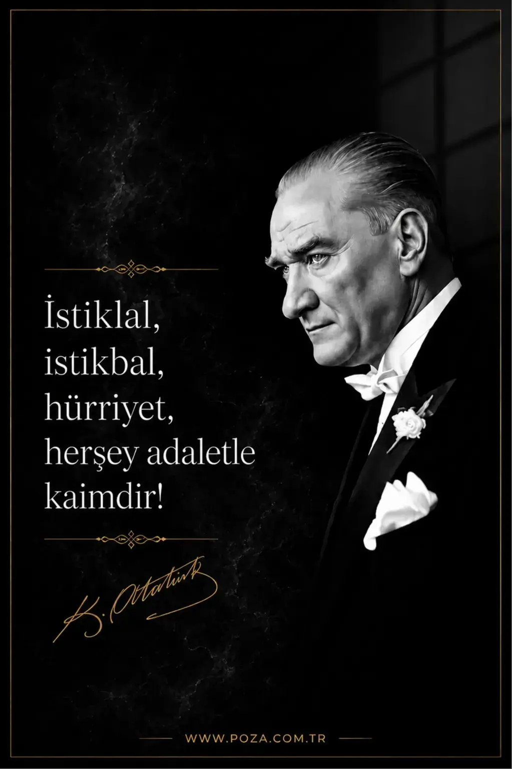 Hukuk Sözleri Cam Tablo - ''İstiklal, İstikbal, Hürriyet, Her Şey Adaletle Kaimdir'' 45 * 65