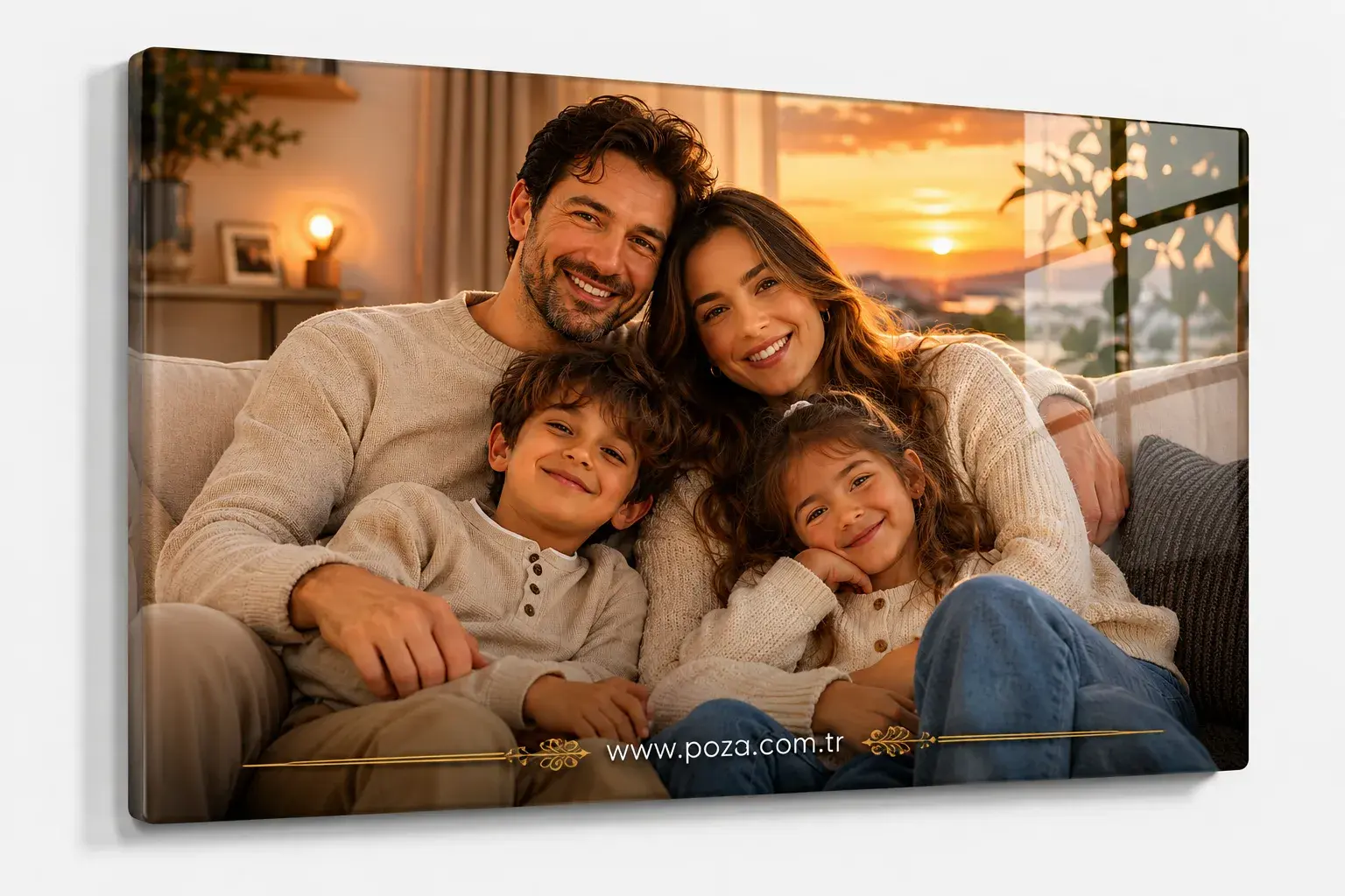 Kişiye özel aile fotoğrafından hazırlanan premium temperli cam tablo modeli.