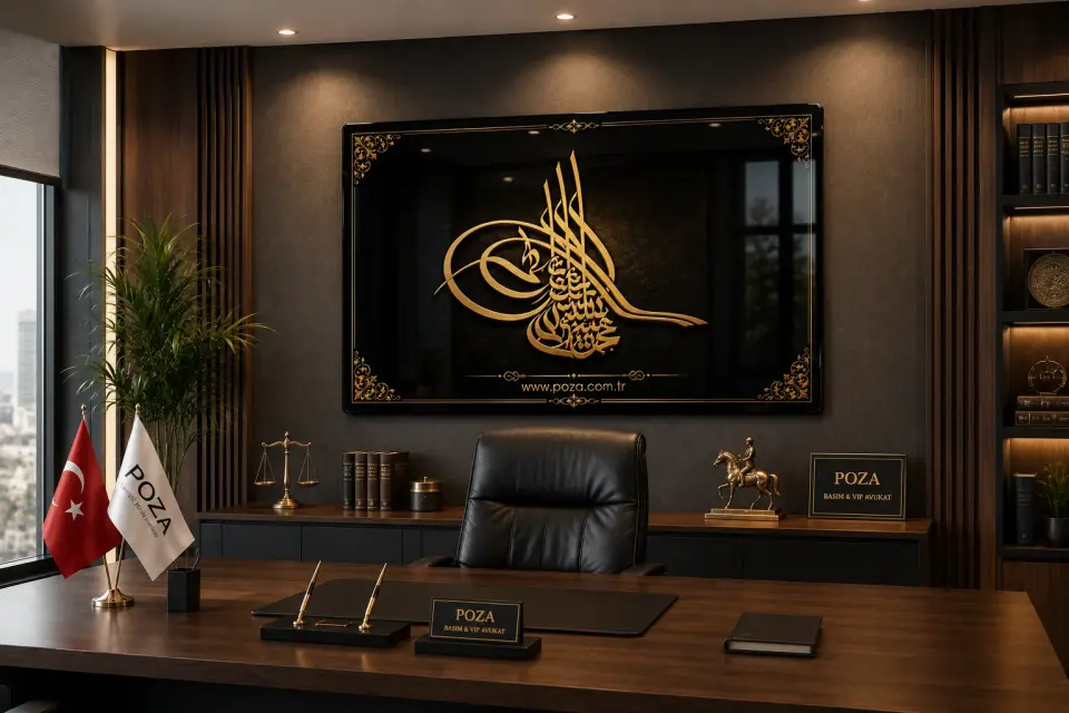Siyah gold Osmanlı tuğrası cam tablo ofis dekorasyonu