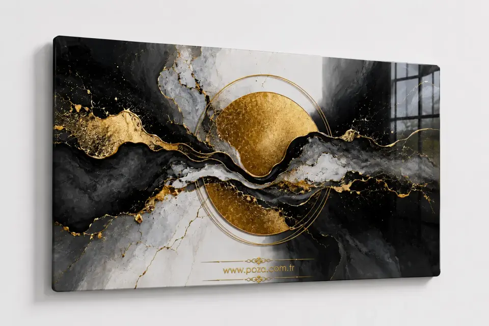 Siyah gold modern cam tablo ile lüks dekorasyon örneği