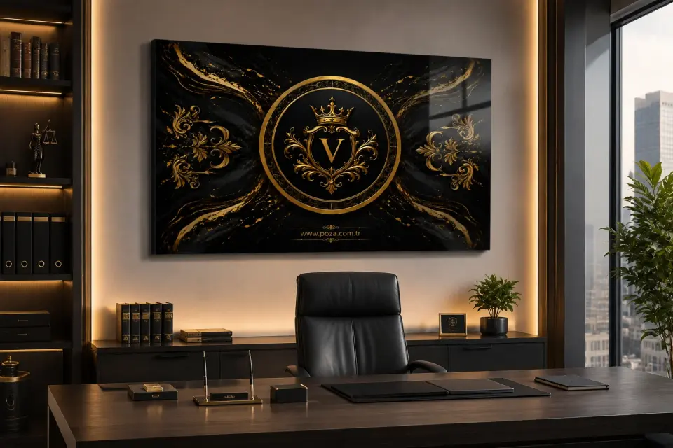 Siyah gold premium VIP cam tablo modeli ile prestijli ofis dekorasyonu