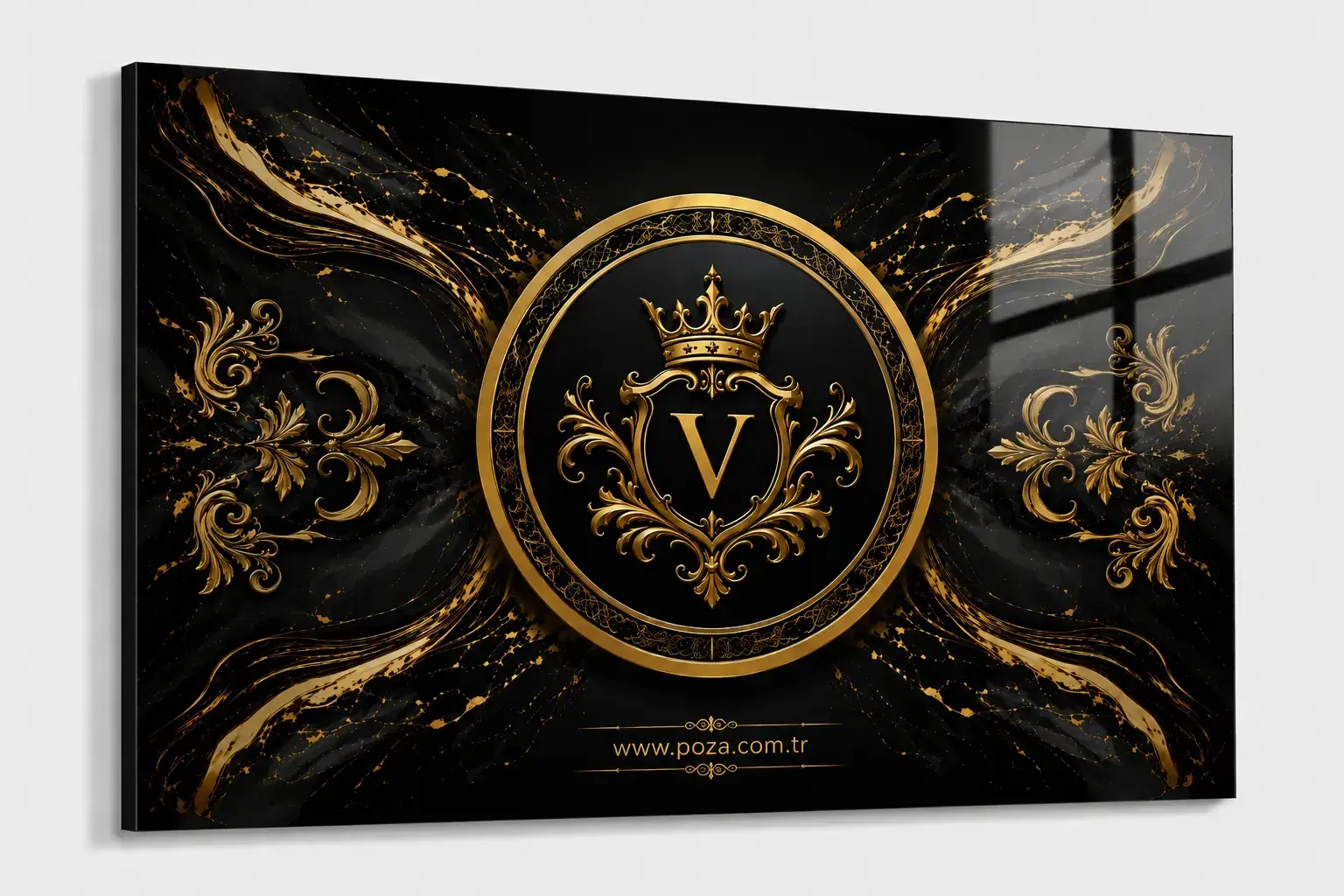 VIP Cam Tablo - Siyah Gold Premium Kişiye Özel Cam Tablo 59 * 89